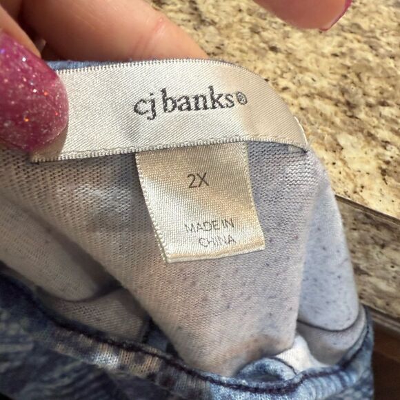 CJ Banks size 2X blue and white long sleeve sparkly blouse - Picture 7 of 10